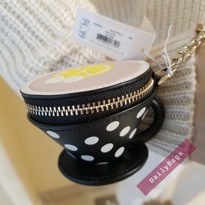 NWT KATE SPADE 100% AUTHENTIC KEY FOB COIN PURSE ALICE WONDERLAND POLKA DOT